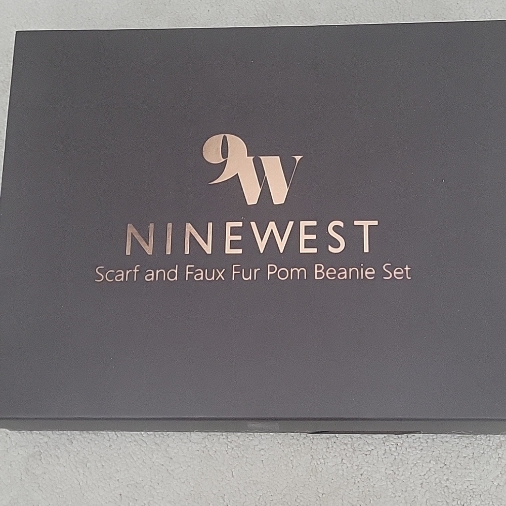 Nine West Scarf and Faux Fur Pom Beanie Set